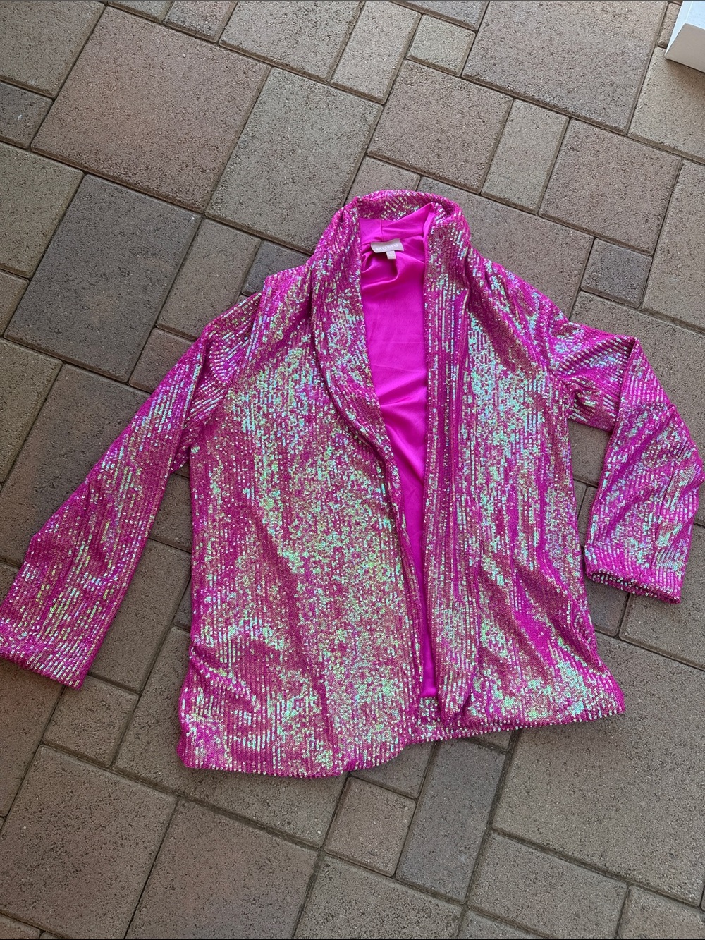 Show Me Your MuMu Hot Pink Sequin Open Cardigan - Picture 2 of 3